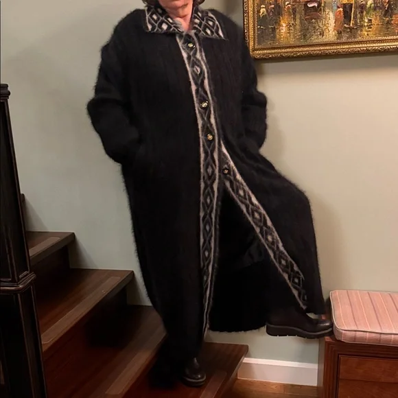 Elegant angora Black Long Sweater Coat size Xl tall